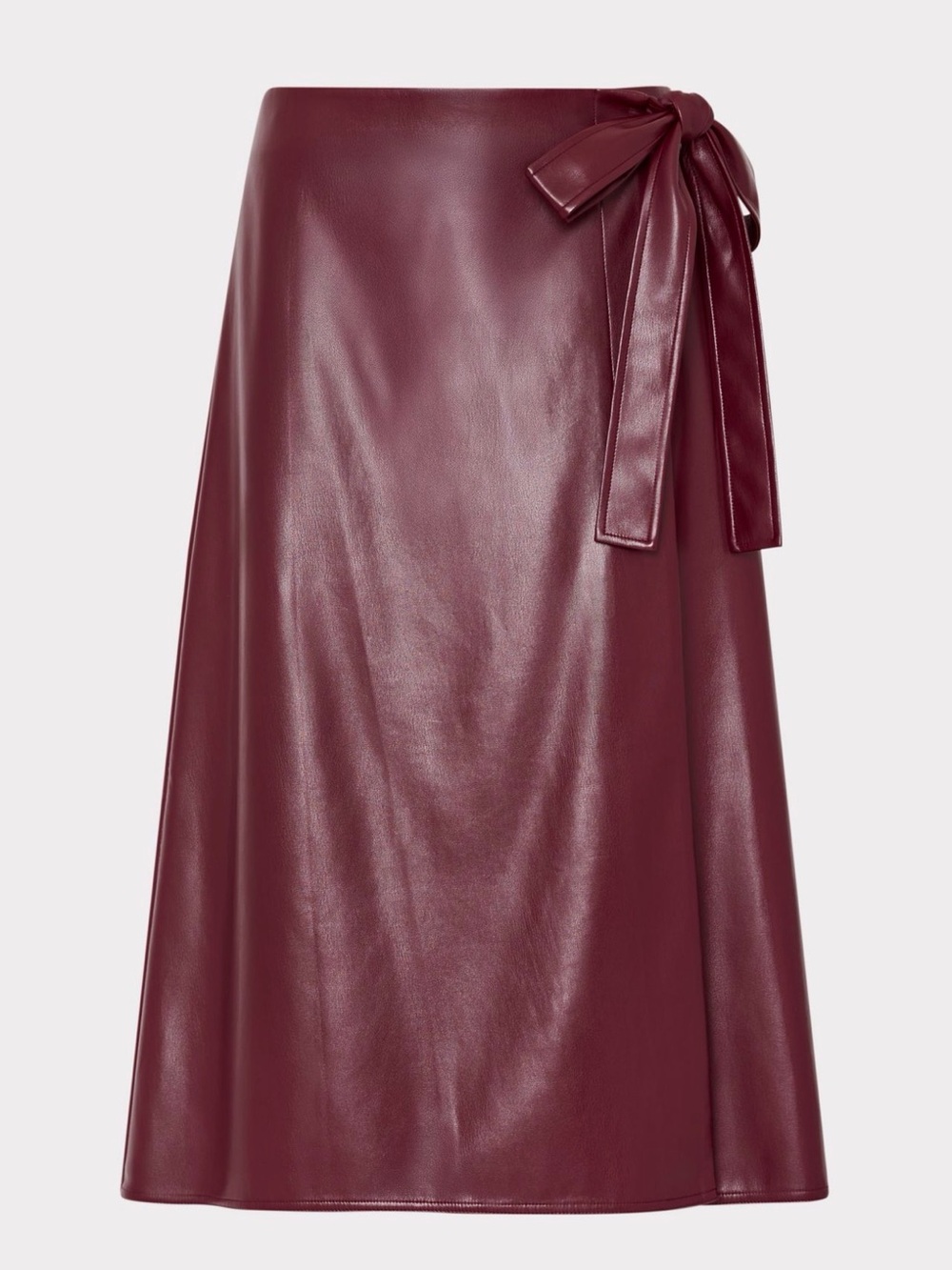 Milly Burgundy Faux-Leather A-Line Wrap Skirt with Side Tie